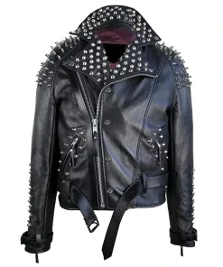 Men Black Leather Studded Jacket