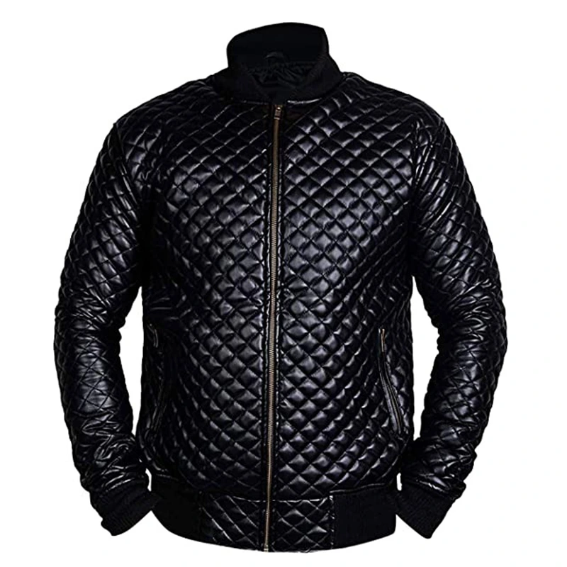 Men's Black Quilted Bomber Leather Jacket | Black Quilted Jacket