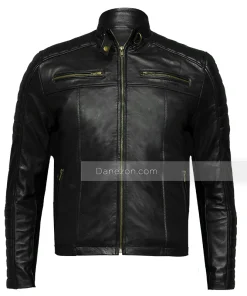 Black and Golden Padded Leather Jacket