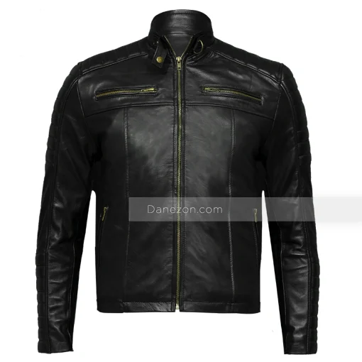 Black and Golden Padded Leather Jacket