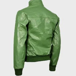 Mens Green Leather Bomber Jacket