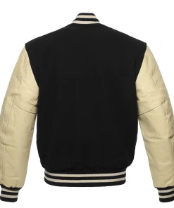 Bomber Varsity Jacket With Leather Sleeve