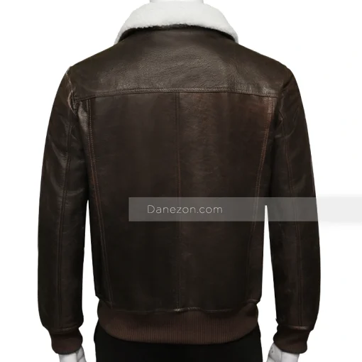 Shearling Collar Men Brown Bomber Leather Jacket