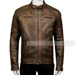 Men Distressed Leather Biker Jacket
