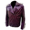 Purple Studded Biker Leather Jacket
