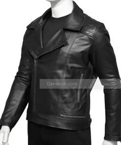 Quilted Leather Motorcycle Jacket Mens