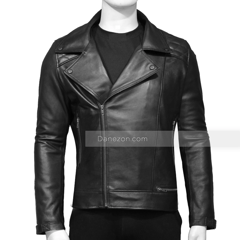 Men's Black Leather Quilted Motorcycle Jacket