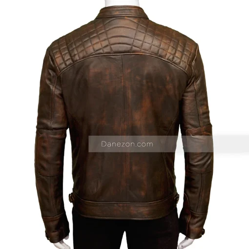 Mens Brown Biker Distressed Leather Jacket