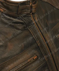 Distressed Brown Leather Quilted Shoulder Jacket