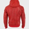 Red Leather Hooded Jacket Mens