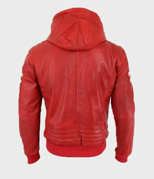 Red Leather Hooded Jacket Mens