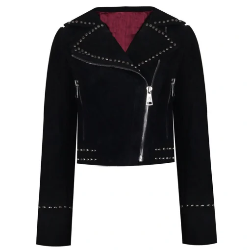 Black Studded Suede Leather Jacket