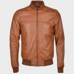 Brown Bomber Waxed Leather Jacket Mens