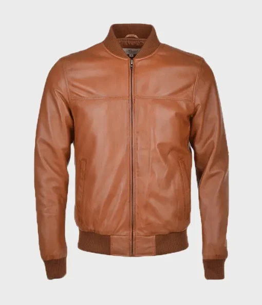 Brown Bomber Waxed Leather Jacket Mens