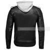grey hood black leather jacket for mens