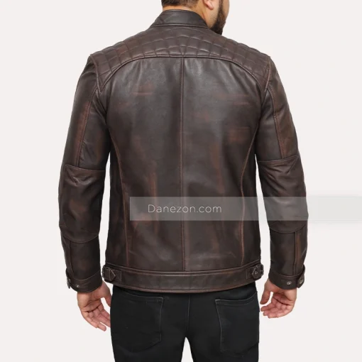 Brown Distressed Leather Biker Jacket