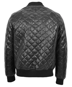 Black Quilted Bomber Leather Jacket