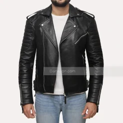 Black Quilted Leather Jacket for Mens