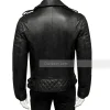 Men Black Asymmetrical Quilted Leather Jacket
