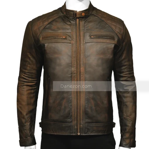 Quilted distressed leather jacket