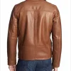 Shirt Collar Brown Leather Jacket Mens