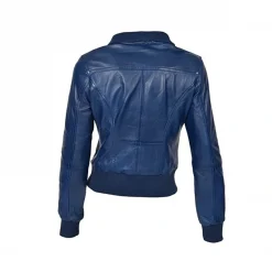Blue Leather Bomber Jacket