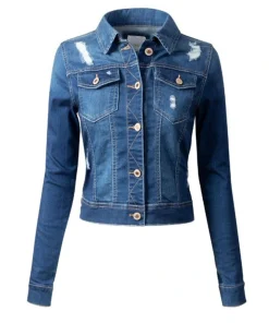 Women's Slim-Fit Damage Blue Denim Jacket