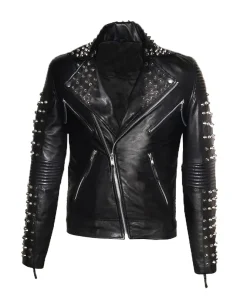 Black Studded Biker Leather Jacket