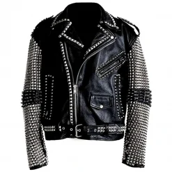 Black Motorcycle Studded Leather Jacket