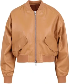 Women's Tan Brown Cropped Leather Jacket