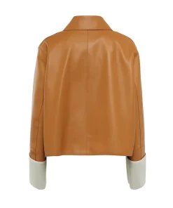 Women Tan Brown Leather Blazer Jacket