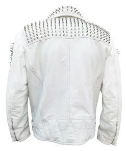 White Biker Studded Leather Jacket 