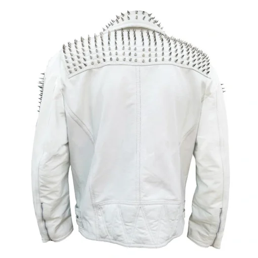 White Biker Studded Leather Jacket 