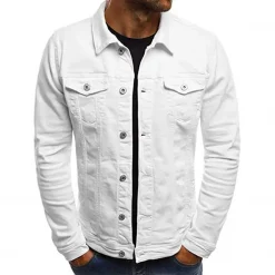Shirt Style Collar White Denim Jacket Mens