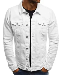 Shirt Style Collar White Denim Jacket Mens