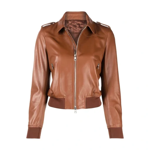 Women Brown Bomber Leather Jacket