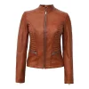 Brown Padded Biker Leather Jacket