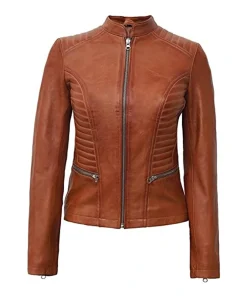 Brown Padded Biker Leather Jacket