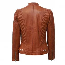 Padded Biker Brown Leather Jacket