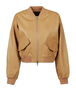 Tan Brown Leather Bomber Jacket