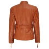 Women Belted Brown Leather Jacket