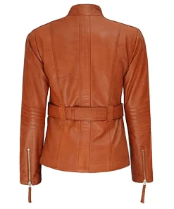 Women Belted Brown Leather Jacket