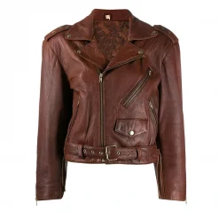 Dark Brown Cropped Leather Jacket