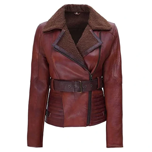 Womens Dark Brown Shearling Leather Jacket