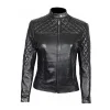 Women's Black Quailed Leather Jacket