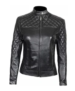 Women's Black Quailed Leather Jacket