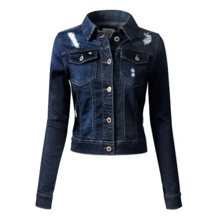 Women's Slim-Fit Blue Damage denim Jacket | Danezon