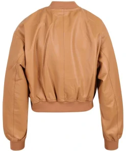 Tan Brown Cropped Leather Jacket