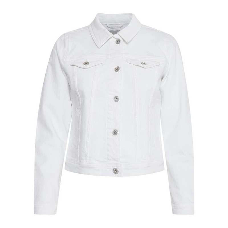 Women Shirt Collar White Denim Jacket - Danezon