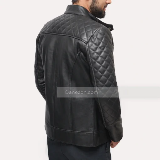 Slim fit black quilted mens jacket